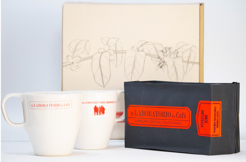 Kit bolsa de café línea roja + 2 pocillos cerámica